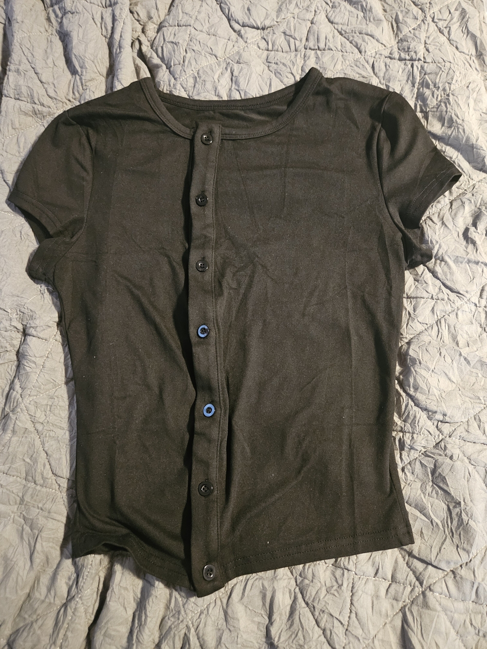 Womens Y2K Black Crew Neck Short Sleeve Tunic Tee Small